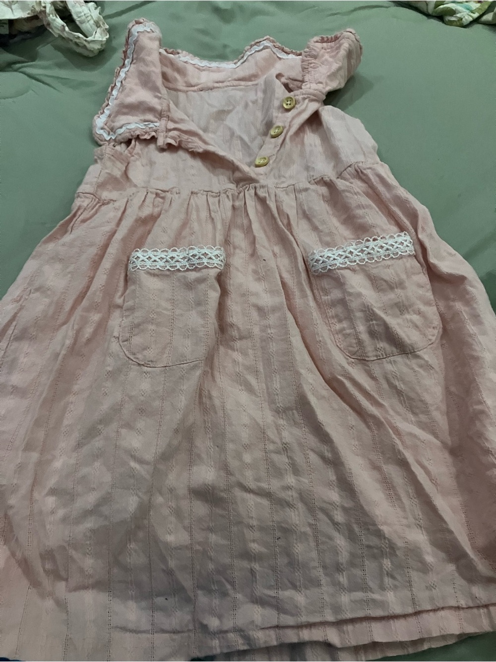 Girls' Pink Cotton Sundress with Lace Trim